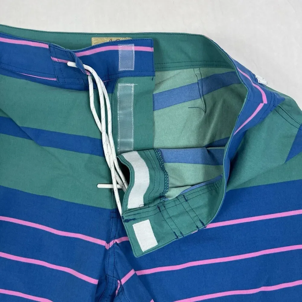 J. Crew 9” Inseam Long Board Shorts Blue Green Striped Swim Men’s 32